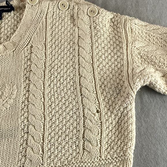 Cream Cable Knit Fisherman's Sweater Ralph Lauren Sport M Beige Preppy *READ - Picture 9 of 11
